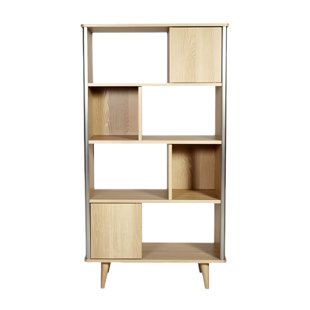Moderne boekenplank met open vakken en houten afwerking