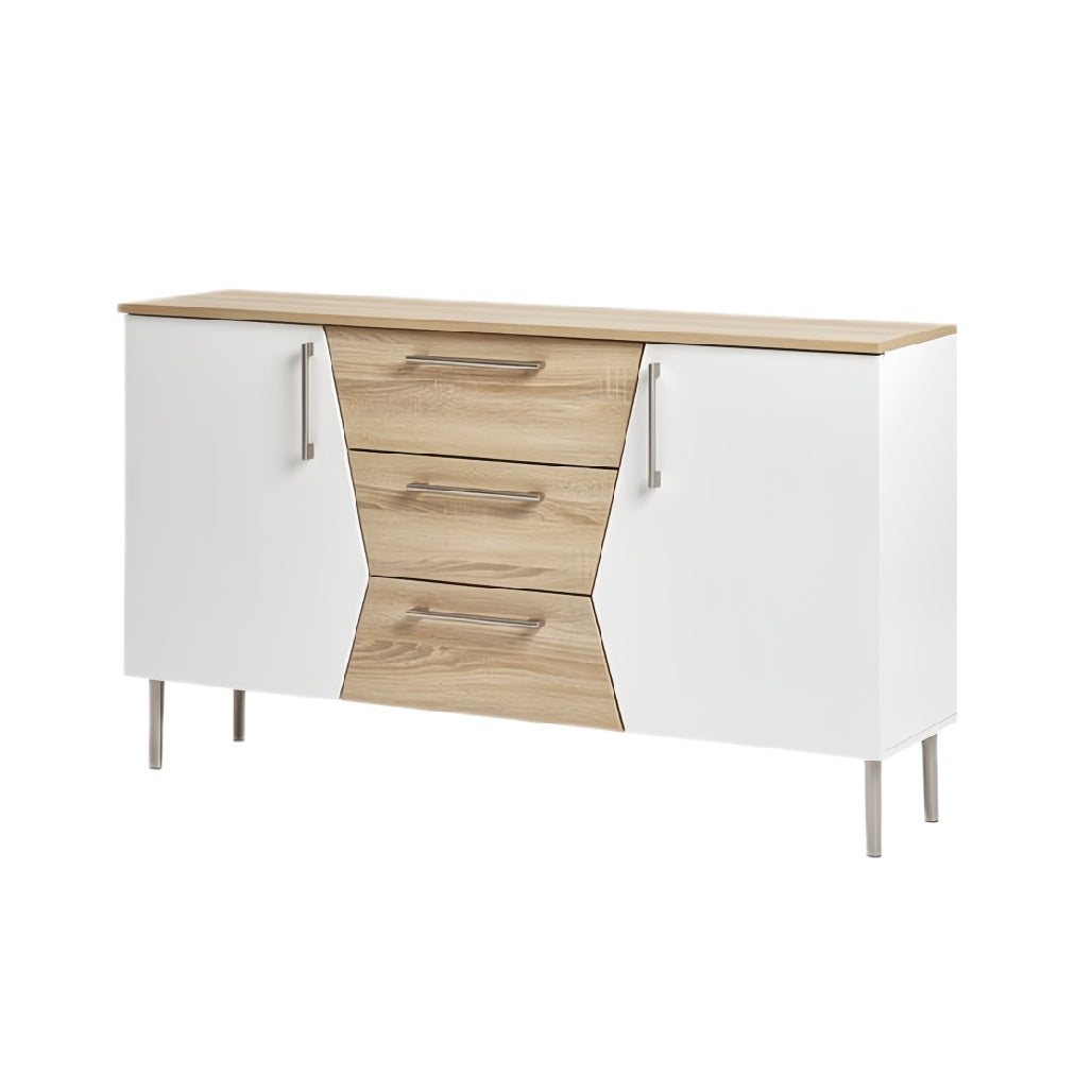 Moderne dressoir met houten blad en glanzende afwerking