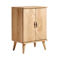 Esthetiek van een houten kast met geometrisch ontwerp en moderne poten