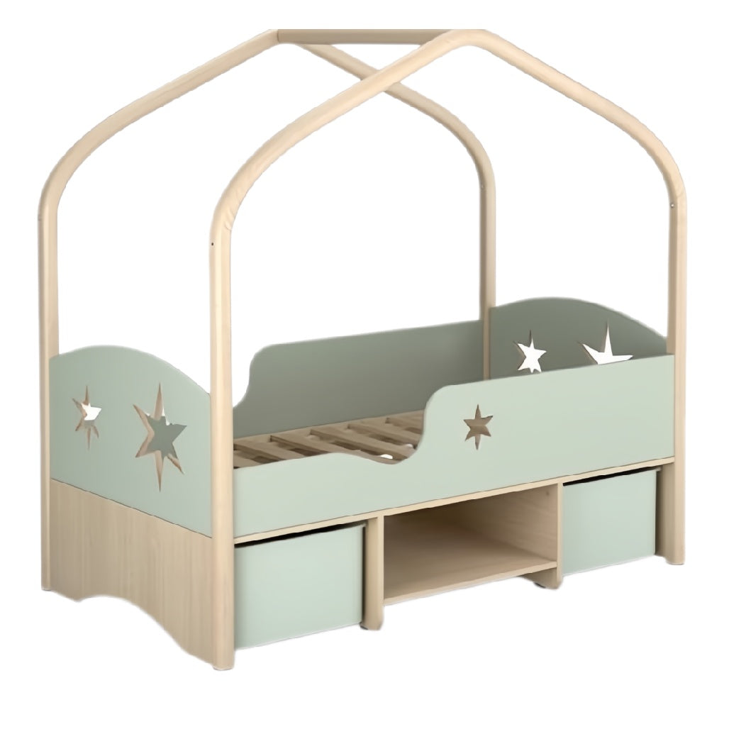 Huisvormig kinderbed met opslagruimte en sterrenmotief
